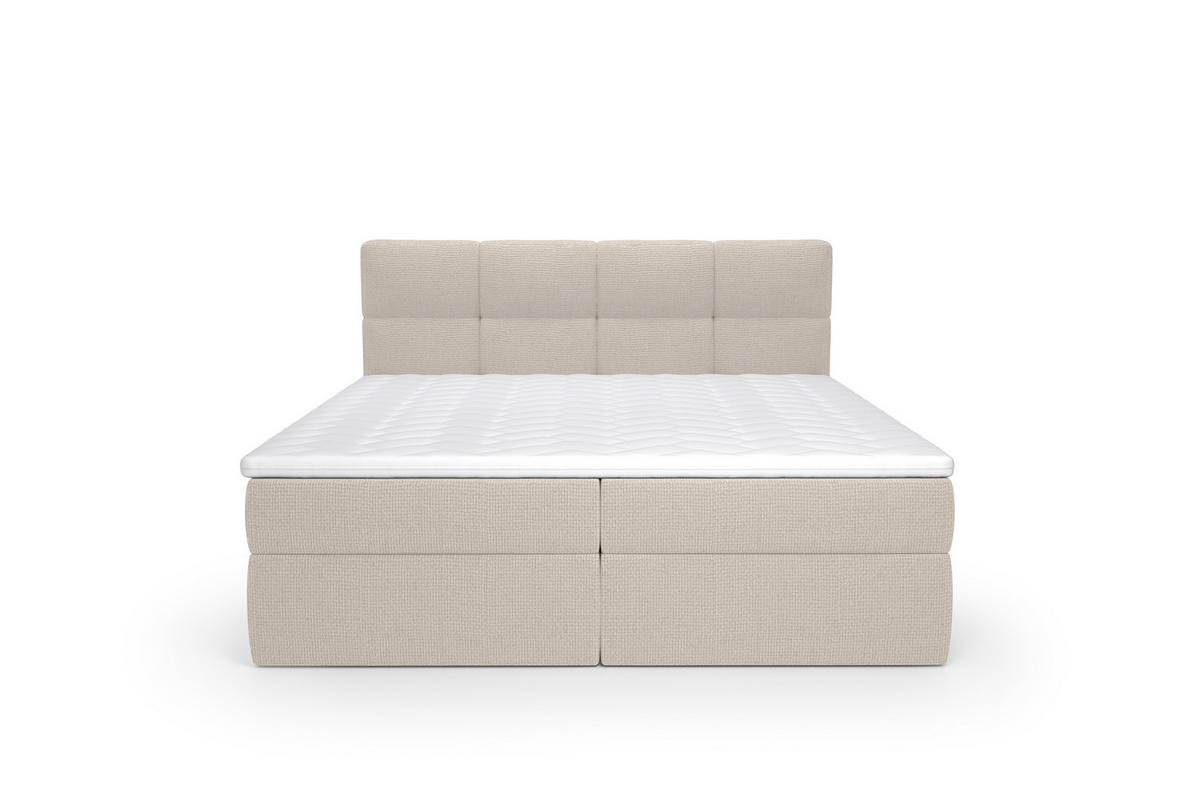 BOXSPRINGBETT Ruhe 180x200 – in hellgrau, Kaltschaum-Topper, großem Bettkasten - Hellgrau, Textil (180/200cm)
