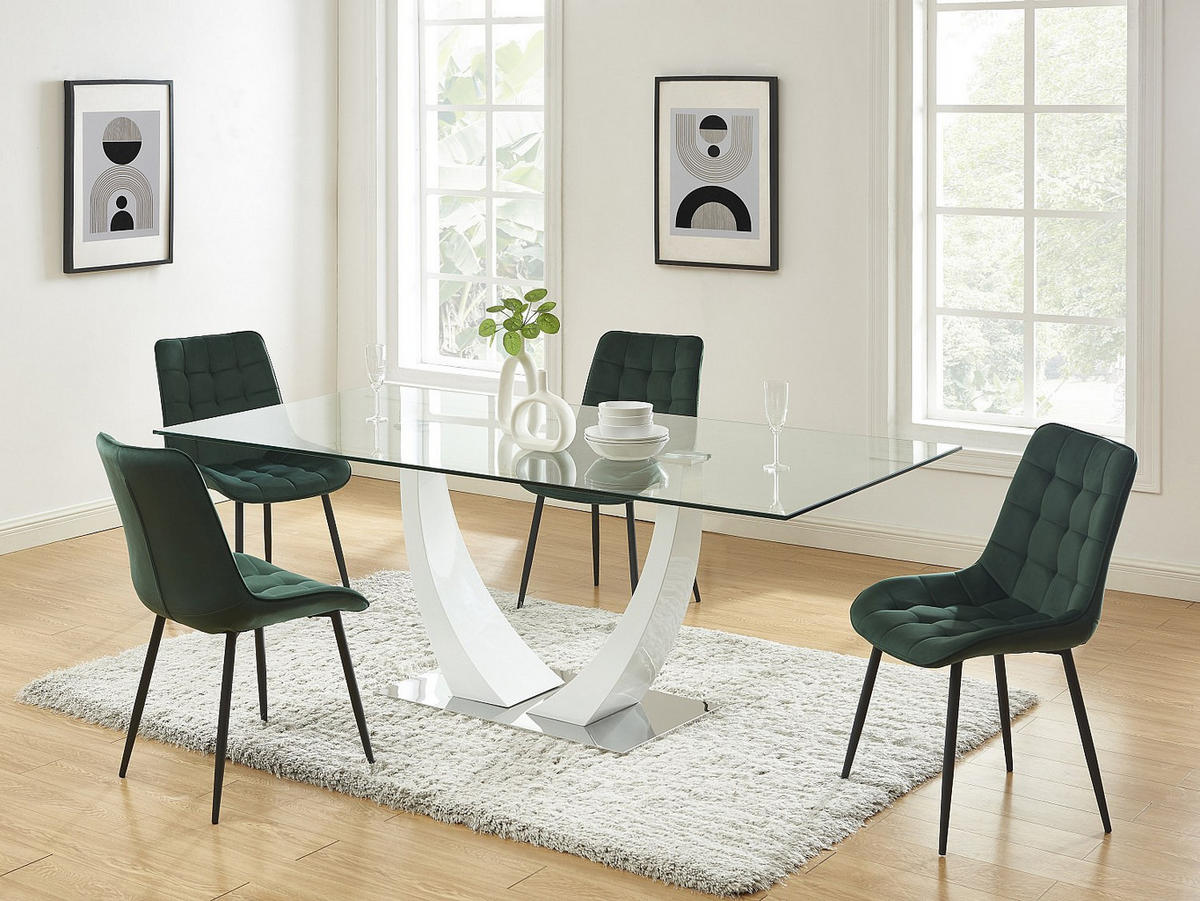 POLSTERSTUHL 2er-Set - Samt & schwarzes Metall - Grün - OLLUA - Grün, Textil (60/87/49.5cm) - Vente-Unique