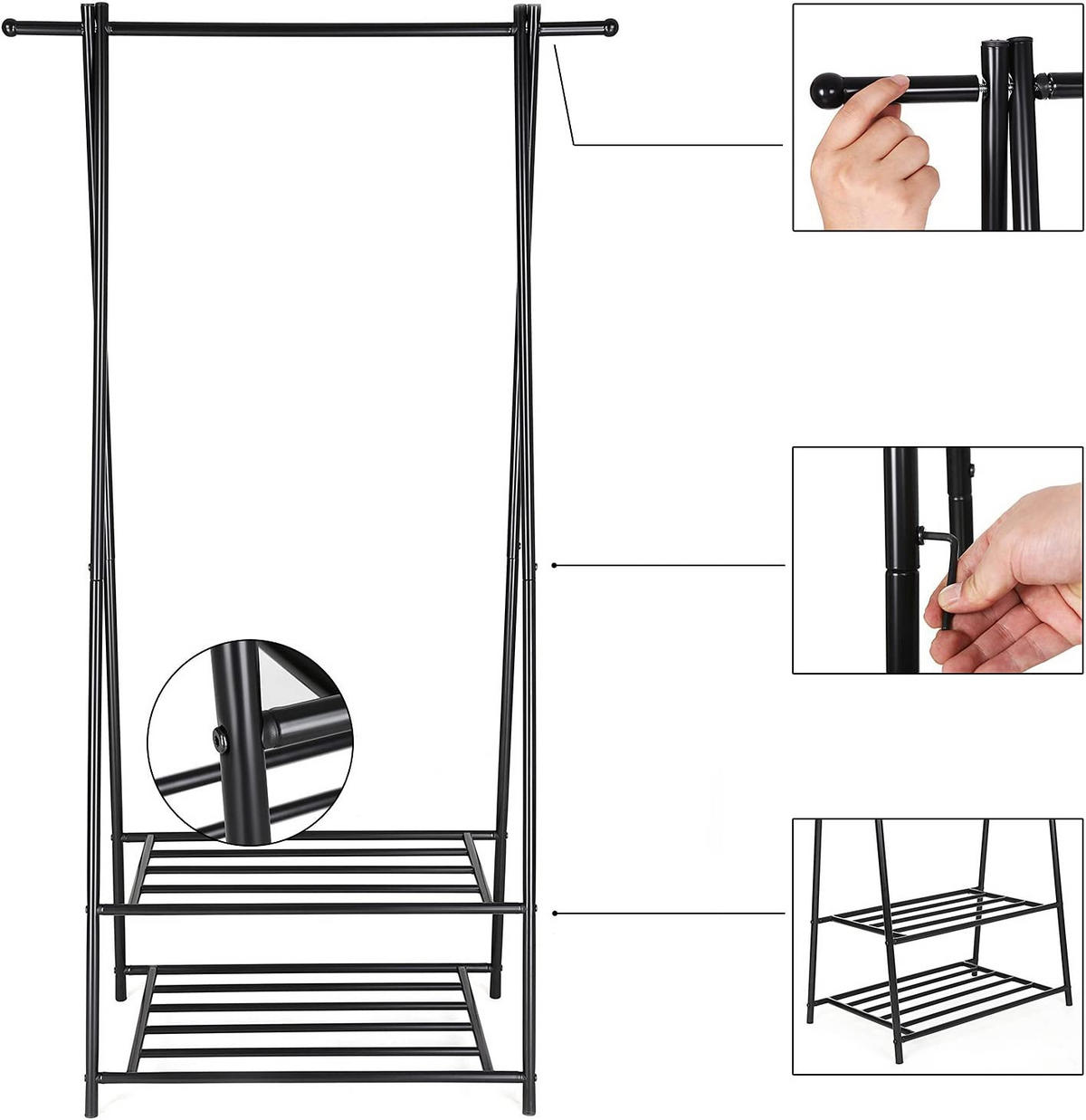 KLEIDERSTÄNDER - Schwarz, Metall (155/87.5/41cm) - Hansiro