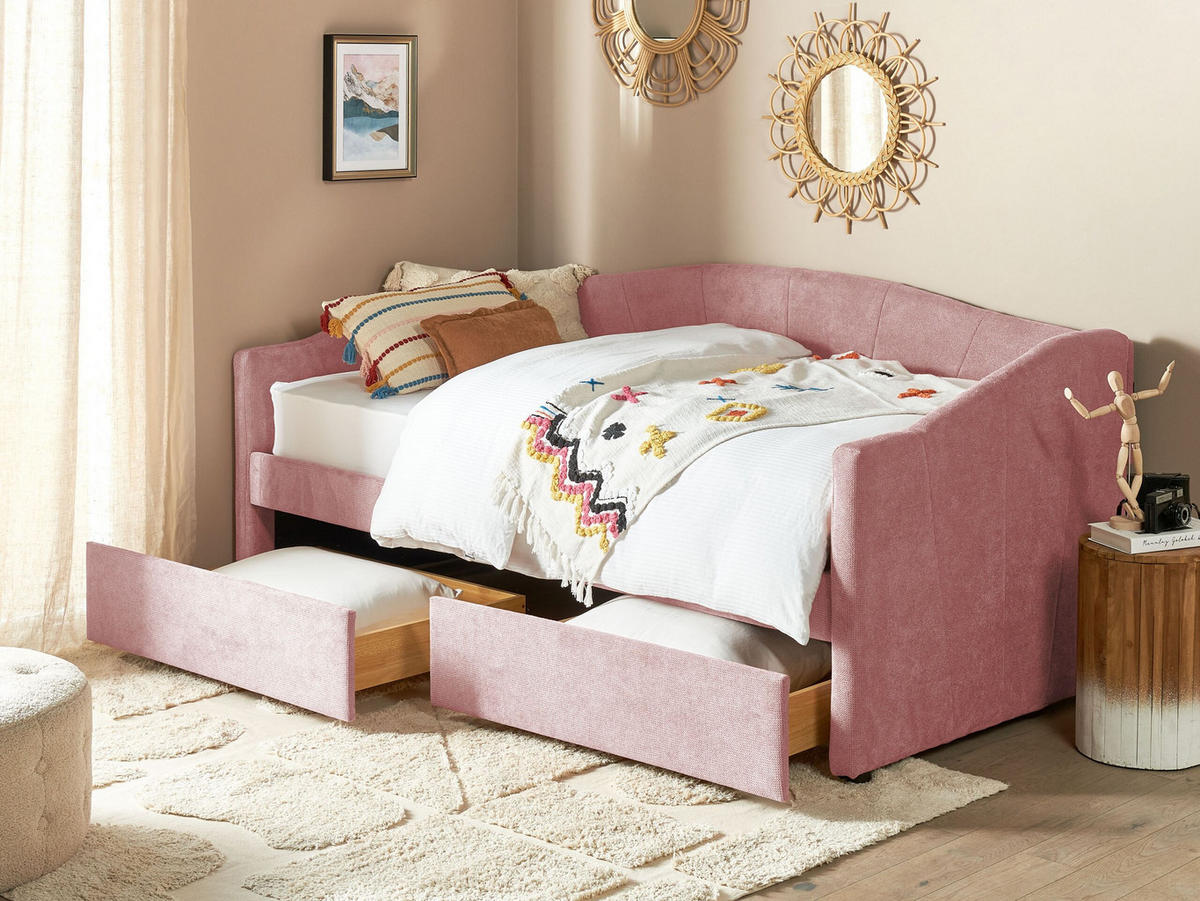 TAGESBETT mit Stauraum 90x200 cm Rosa Vittel - Pink, Textil (90/200cm) - Beliani