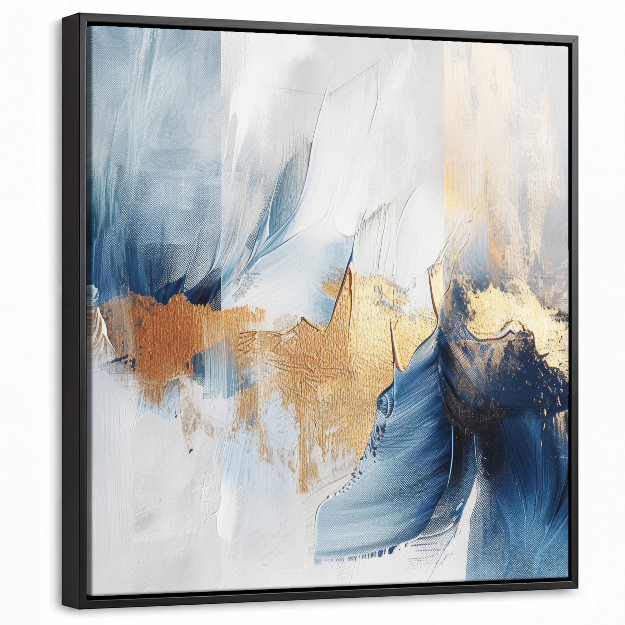 LEINWAND Bilder mit Rahmen - Gold - Blau - Aquarell - Kunst - Modern - 50x50 - Hellblau, Textil (50/50cm) - MuchoWow
