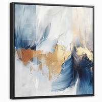 LEINWAND Bilder mit Rahmen - Gold - Blau - Aquarell - Kunst - Modern - 50x50 - Hellblau, Textil (50/50cm) - MuchoWow