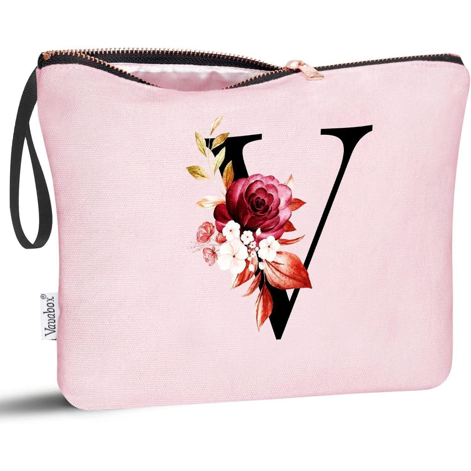 KULTURBEUTEL mit Initial V, Pink - Rosa, Textil (5/16/24cm)