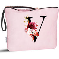 KULTURBEUTEL mit Initial V, Pink - Rosa, Textil (5/16/24cm)