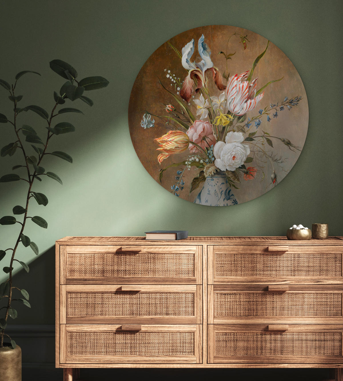 WANDBILD Stilleben mit Blumen - Balthasar van der Ast - Malerei 90x90 cm - Sandfarben, Kunststoff (90/90cm) - MuchoWow