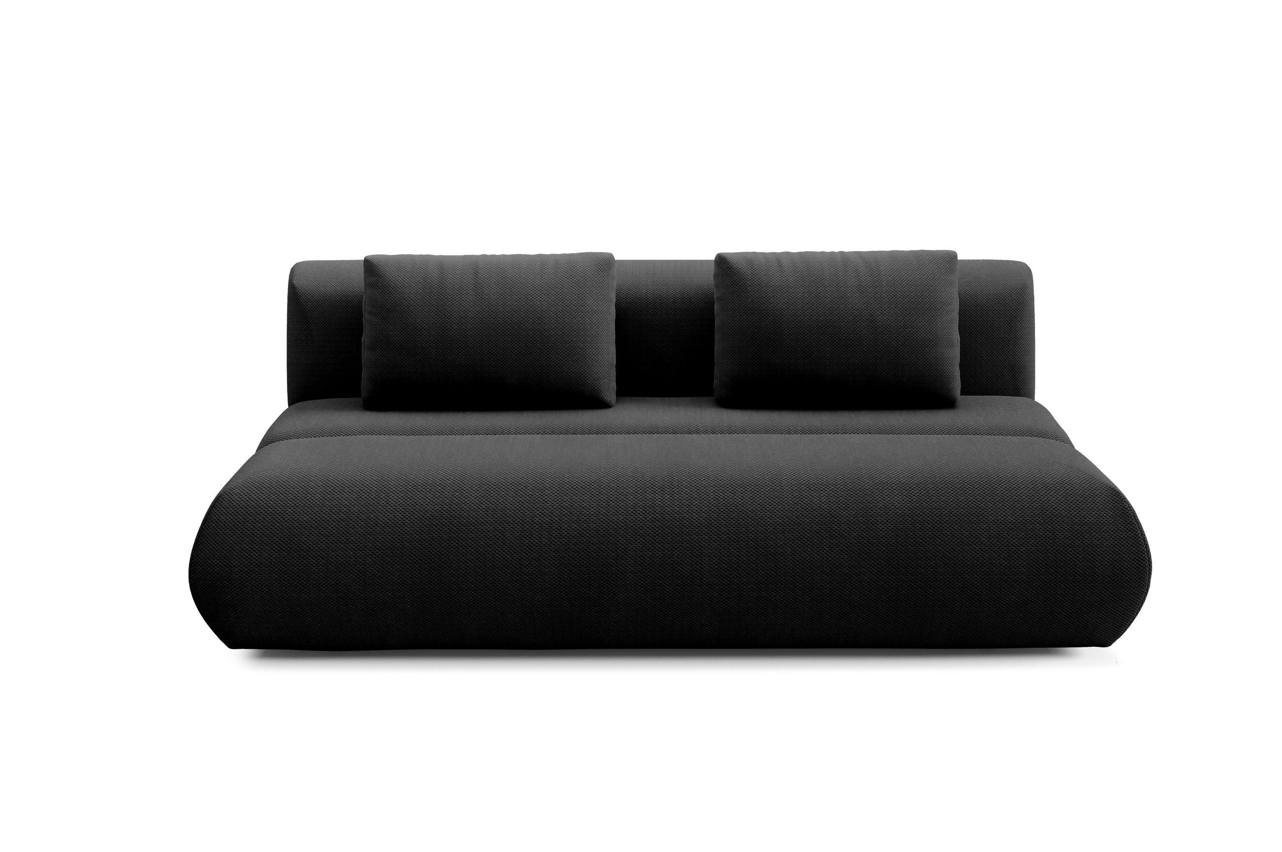 BETTSOFA ATOMO Schwarz Velours-Stoff mit Schlaffunktion - Schwarz, Holz (217/82/134cm) - MASSENO