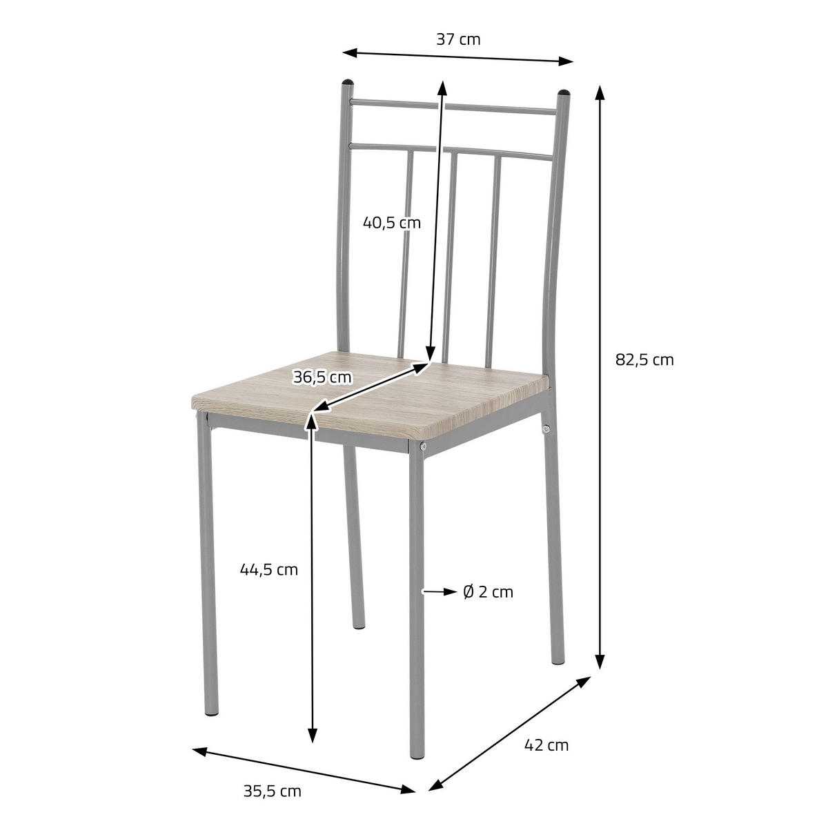 ESSTISCH Set Eiche hell - Beige, Metall (70/82.5/110cm) - ML-DESIGN