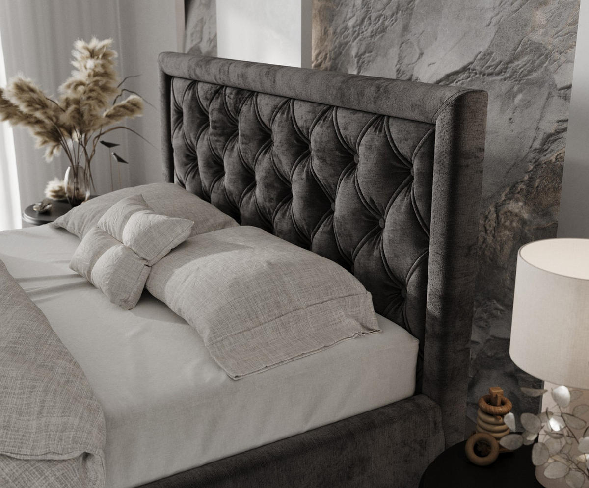 POLSTERBETT Lido 120/200 cm Anthrazit im Lotta Stoff - Anthrazit/Naturfarben, Holz/Holzwerkstoff (120/200cm) - AltaBeds