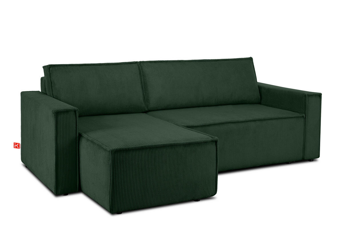 ECKSOFA-LINKS/RECHTS NAPI Schlaffunktion mit Cordbezug, dunkelgrün - Dunkelgrün/Schwarz, Textil (246/148cm) - KONSIMO®