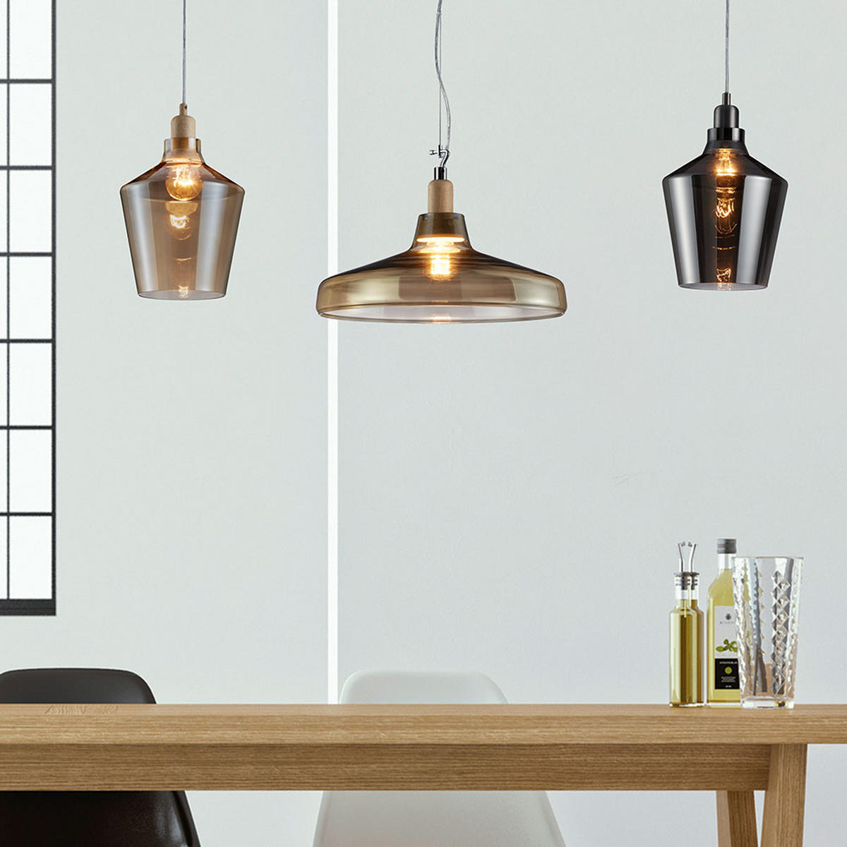 HÄNGELEUCHTE Metall Glas Schwarz - Schwarz, Glas (20/20/130cm)