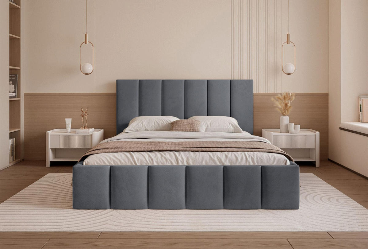 POLSTERBETT Sarafino Dunkelgrau Samt 140x200 cm - Dunkelgrau, Textil (140/200cm) - Selsey