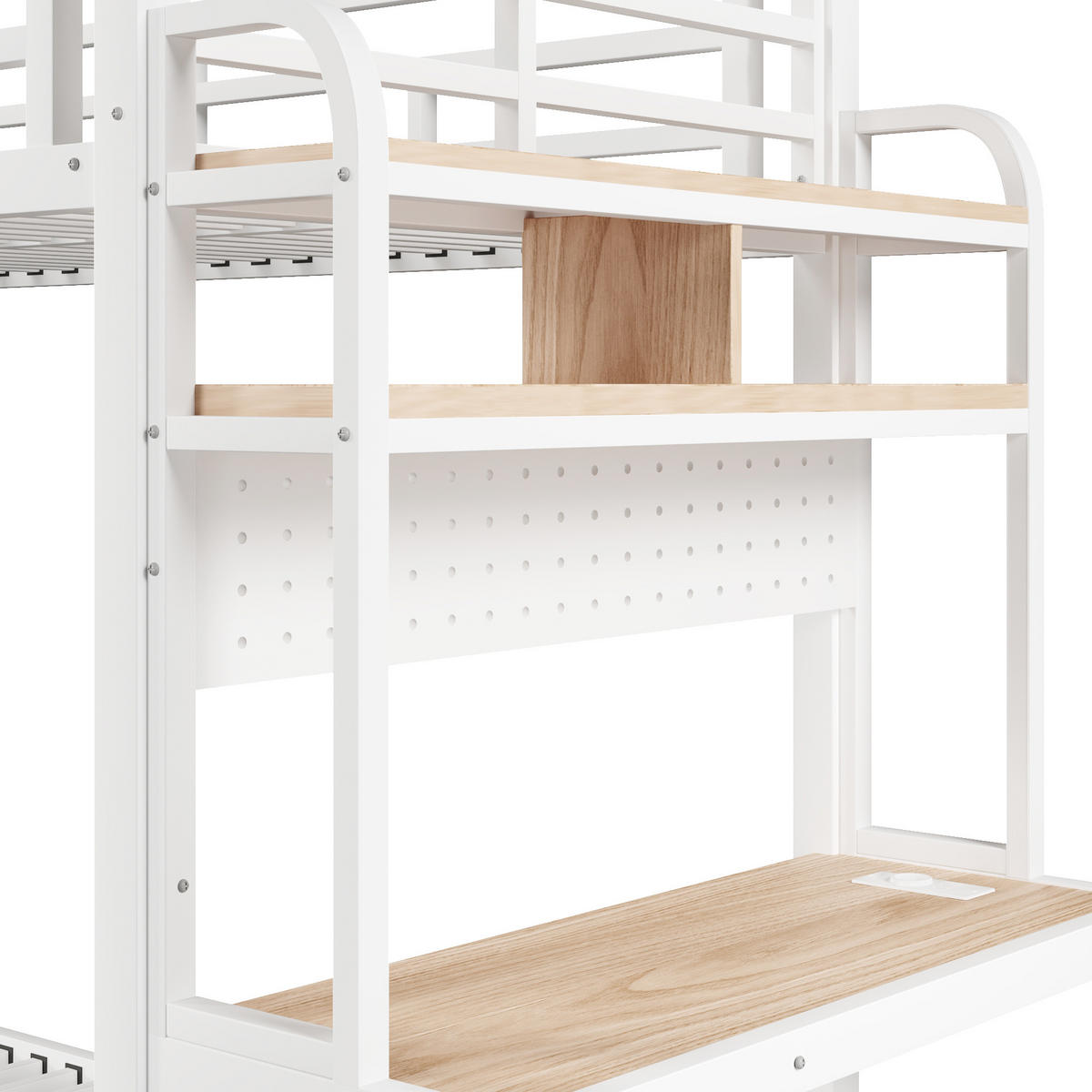 ETAGENBETT 90/200 cm in Weiß mit Schreibtisch, Regal, LED und USB Metall Kinderbett - Weiß, Holzwerkstoff/Metall (90/200cm) - STILVORA