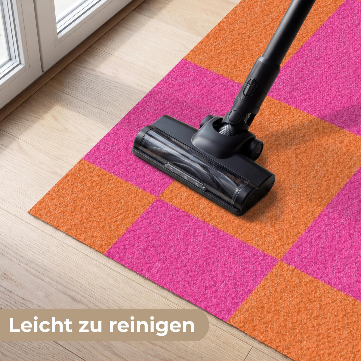 FUSSMATTE Schachbrettmuster - Orange - Rosa - Blöcke Schmutzfangmatte 180x120 cm - Pink, Kunststoff (180/120cm) - MuchoWow