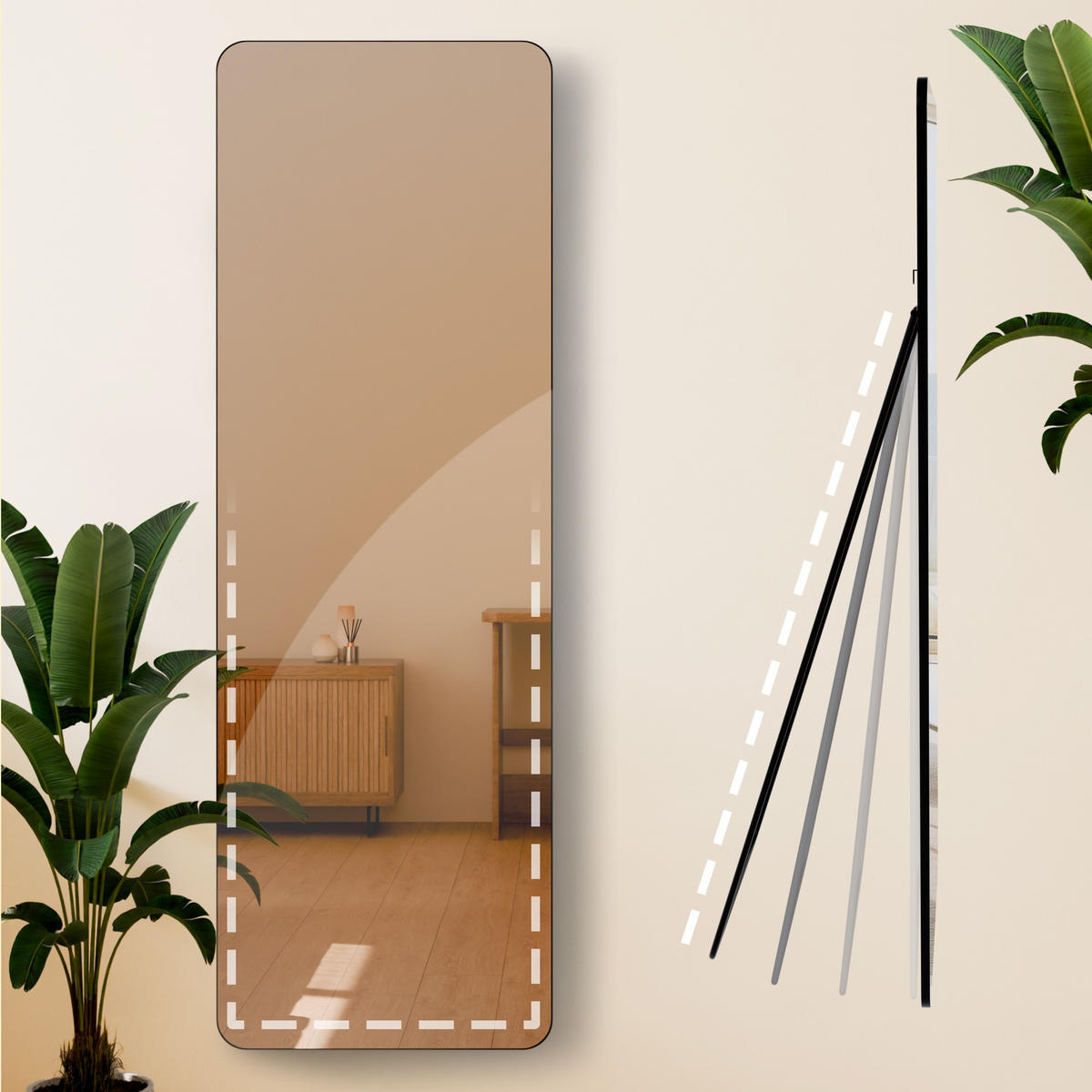 STANDSPIEGEL Murcia Glas Schwarz-matt Ganzkörperspiegel - Schwarz, Glas (50/150/3cm) - DELUKE