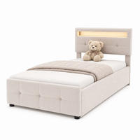 KINDERBETT 90/200 mit Bettkasten, LED, höhenverstellbarem Kopfteil und Lattenrost in Beige - Beige, Holzwerkstoff/Textil (90/200cm) - EVRYAE