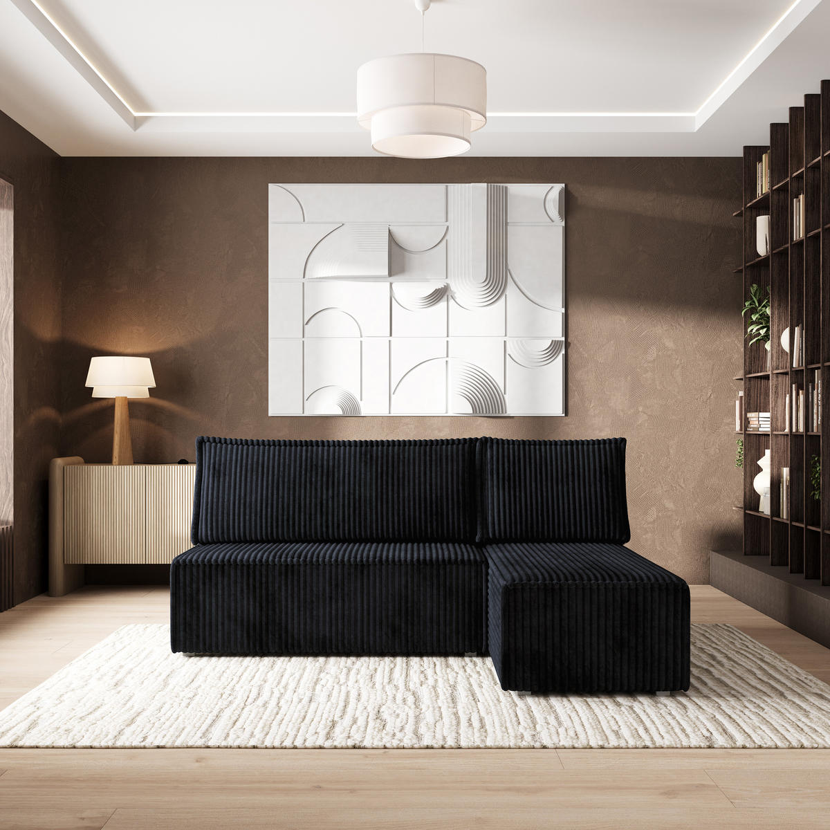 ROHOVÁ SEDAČKA BRISO černá - šedá/černá, dřevo/textil (200/140cm) - MASSENO