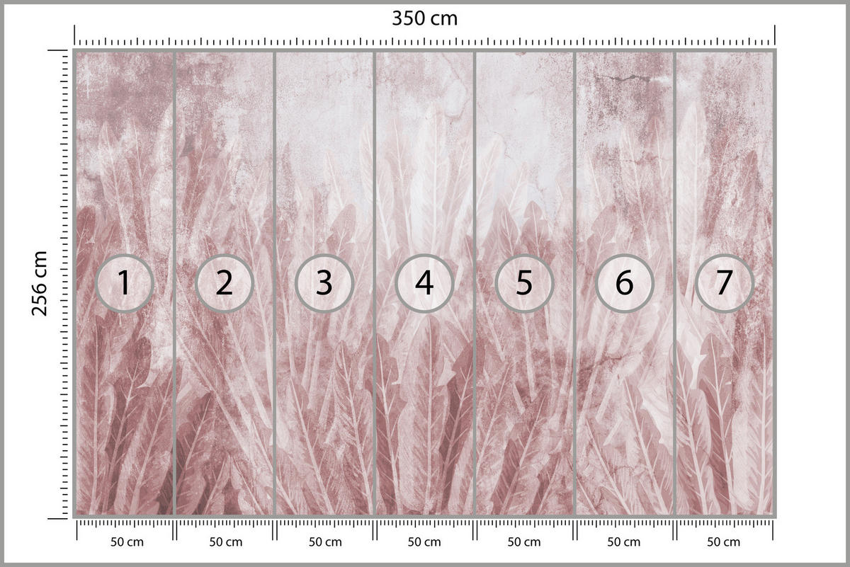 FOTOTAPETE für Wohnzimmer Beton Bananenblätter Retro Rosa Pflanzen 350x256 - Rosa, Papier (350/256cm) - Muralo