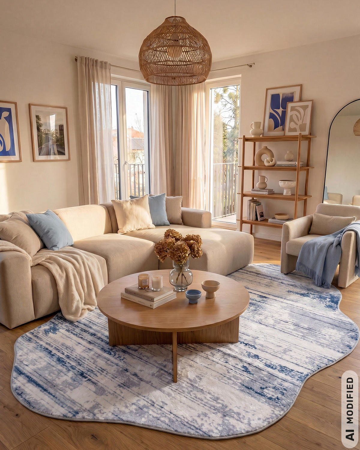 TEPPICH Arona Albi Mazovia Unregelmäßige Form 120x160cm Weiß Blau Abstrakt Kurzflor - Weiß, Textil (120/160cm) - Mazovia