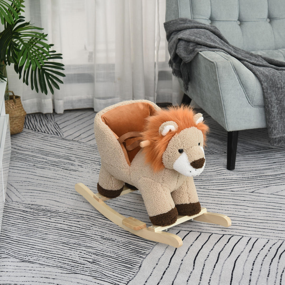SCHAUKELPFERD DE-18225 Löwe, mit Musikfunktion Braun - Braun, Holzwerkstoff (35/50/68cm) - ComfortXL