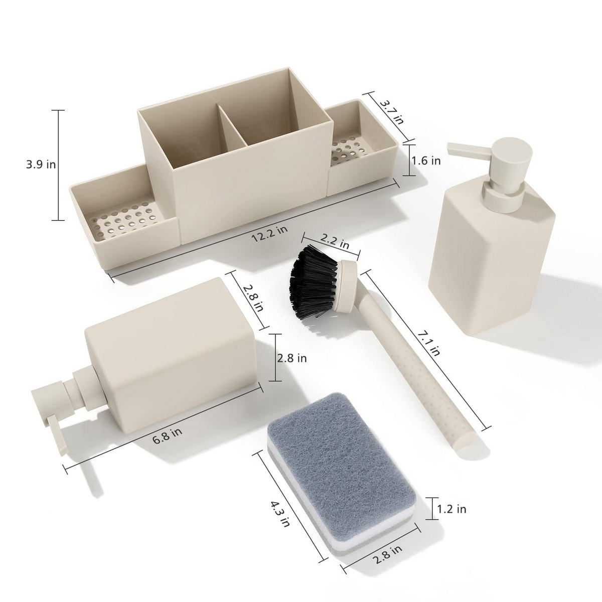 SINK ORGANIZER Kunststoff Seifenspender mit Schwammhalter Schwämme Ablage - Ecru, Kunststoff (30.9/10/9.3cm)
