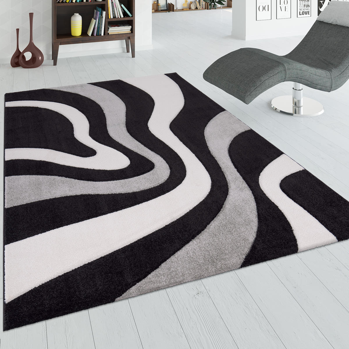 KURZFLORTEPPICH 160/230 cm Diamond 760 - Schwarz, Textil (160/230cm) - Paco Home