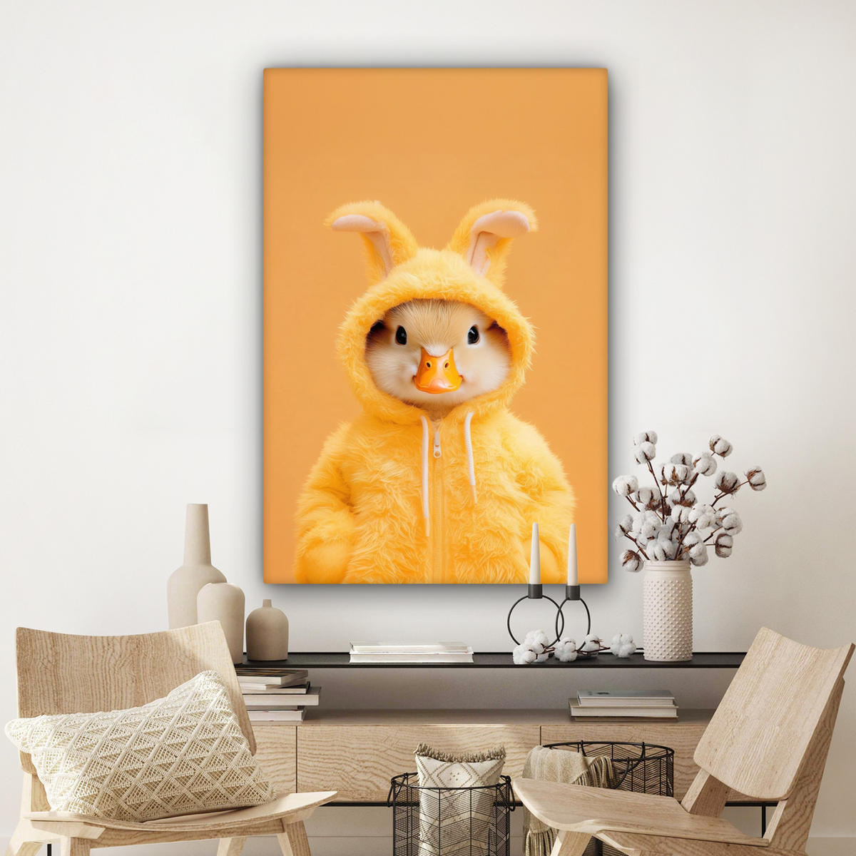 LEINWANDBILD Osterhase - Kostüm - Ente Deko Groß 90x140 cm - Gelb, Textil (90/140cm) - MuchoWow