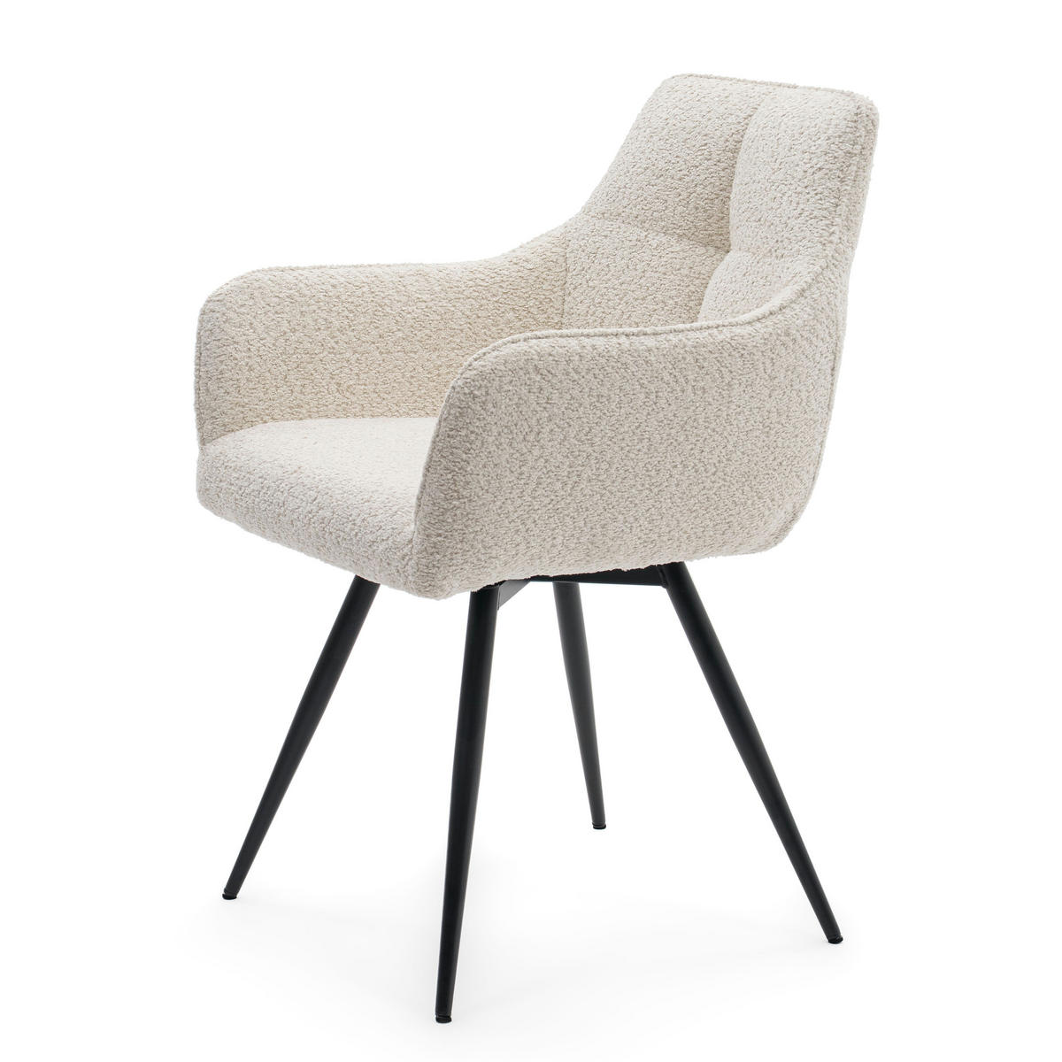 STUHL QUATTRO drehbar gepolsterter mit Steppung - creme - Boucle - Creme/Schwarz, Textil/Metall (58/86/60cm) - NEW HOME