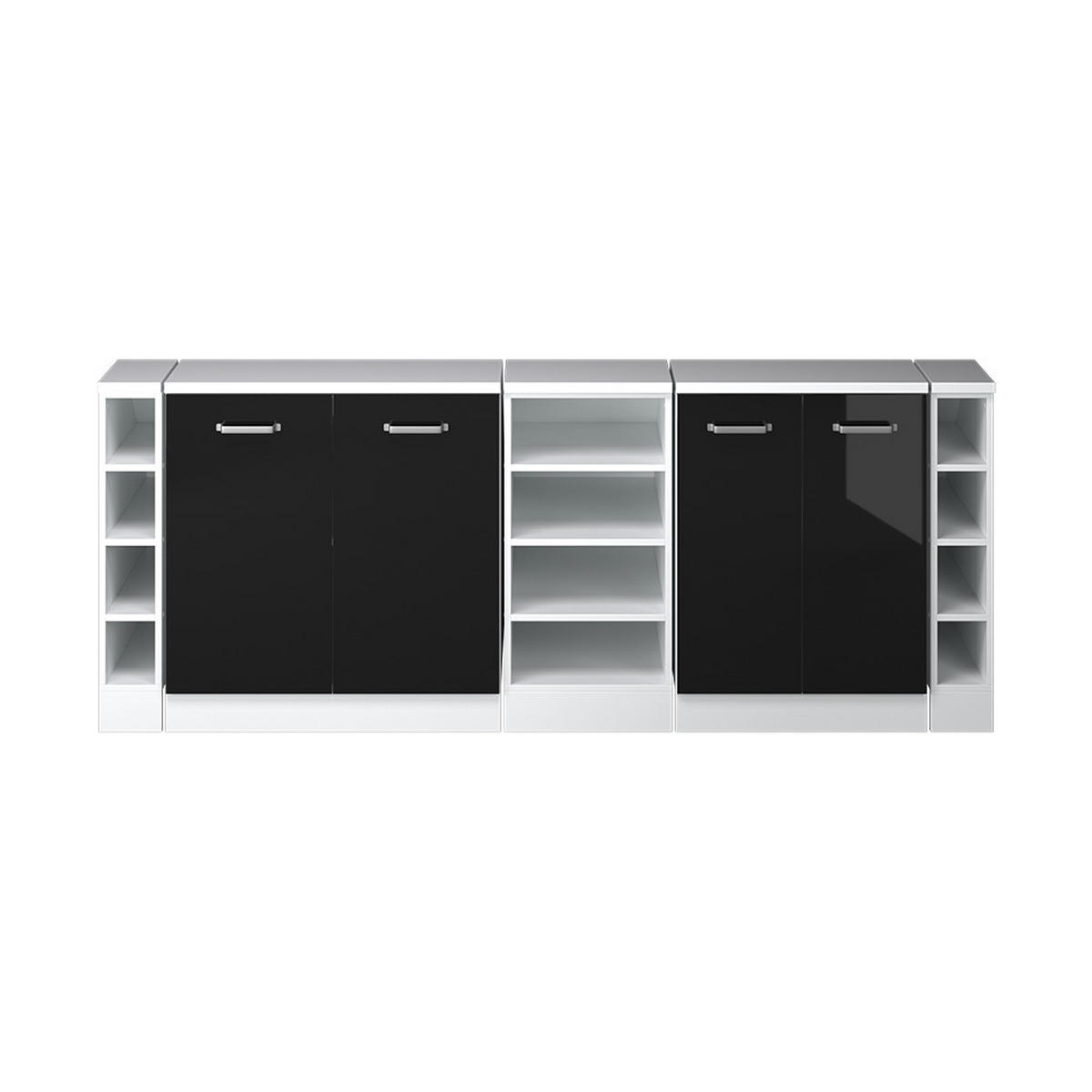KUCHYNSKÁ SKRIŇA PRE ŠIKMÉ STRECHY R-Line Čierny vysoký lesk 210 cm Súprava 5 korpusov skrine hĺbka 60 cm - biela/čierna s vysokým leskom, kompozitné drevo (210/83.8/60cm) - Vicco