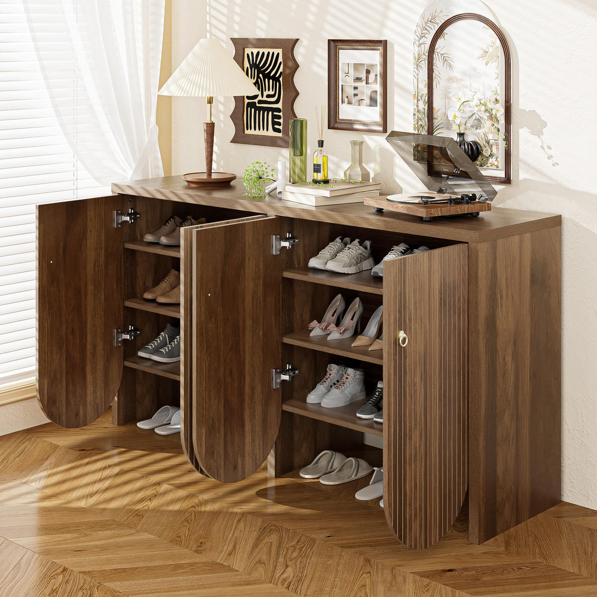 SIDEBOARD 147/40/80 cm, 4 Türen, verstellbare Einlegeböden, Walnussoptik, Walnuss - Walnussfarben, Holzwerkstoff (147/80/40cm) - Redom