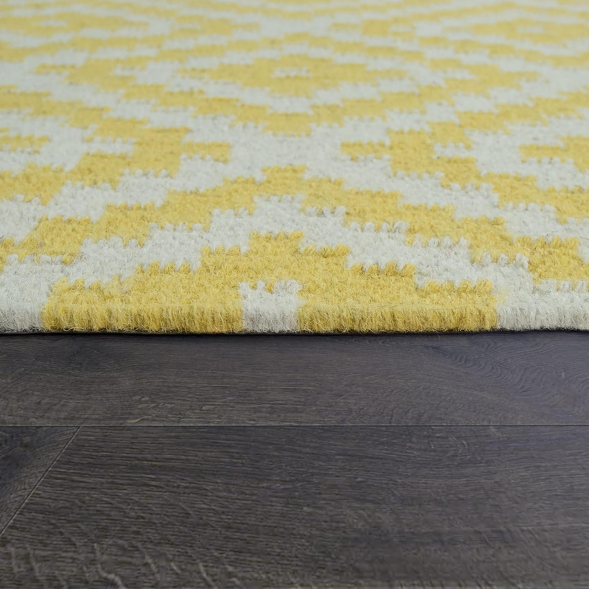 WOLLTEPPICH handgewebt, mit Rautenmuster, Gelb, 120 x 170 cm - Gelb, Textil (120/170cm) - KADIMA DESIGN