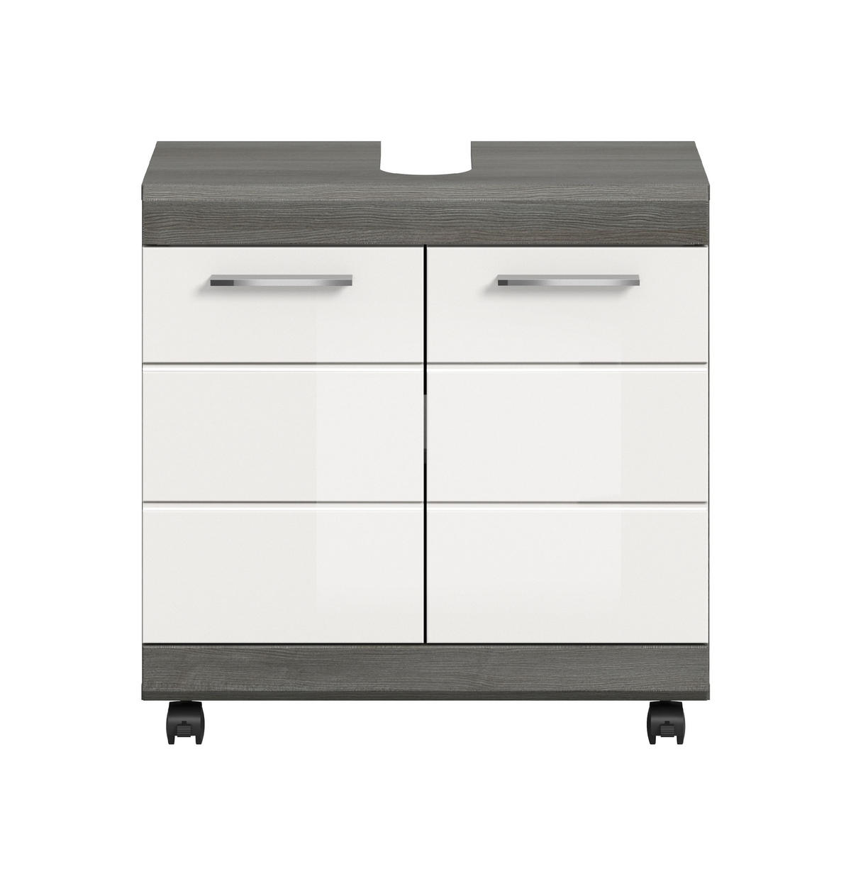 WASCHBECKENUNTERSCHRANK AUF ROLLEN Scout weiß hochglanz 60/34/60 cm - Grau, Holzwerkstoff (60/60/34cm) - Xonox
