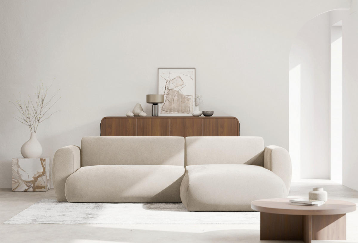 ECKSOFA Emia Beige rechts - Beige/Schwarz, Kunststoff/Textil (156/262cm) - Selsey