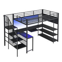 HOCHBETT 120/200 cm mit Schreibtisch und LED, DE-41757, in Schwarz - Schwarz, Metall (120/200cm) - ComfortXL