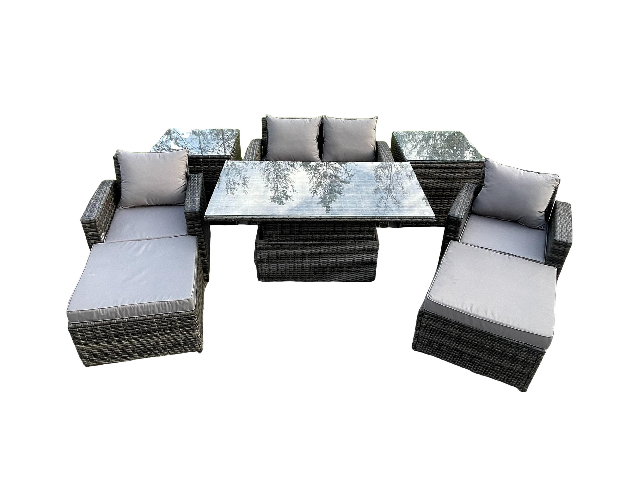 GARTENMÖBEL SET mit höhenverstellbarer Tisch Polyrattan Dunkelgrau 6-Sitzer - Dunkelgrau, Metall - Fimous