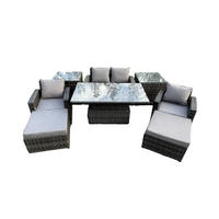 GARTENMÖBEL SET mit höhenverstellbarer Tisch Polyrattan Dunkelgrau 6-Sitzer - Dunkelgrau, Metall - Fimous