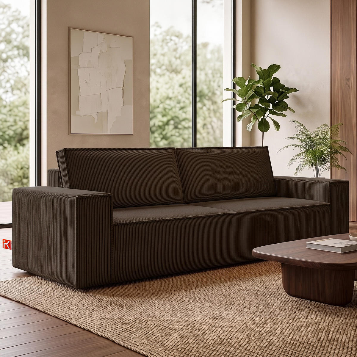 3-SITZER-SCHLAFSOFA NAPI in Pet Friendly Cord-Stoff, dunkelbraun - Dunkelbraun/Schwarz, Textil (244/89/101cm) - KONSIMO®