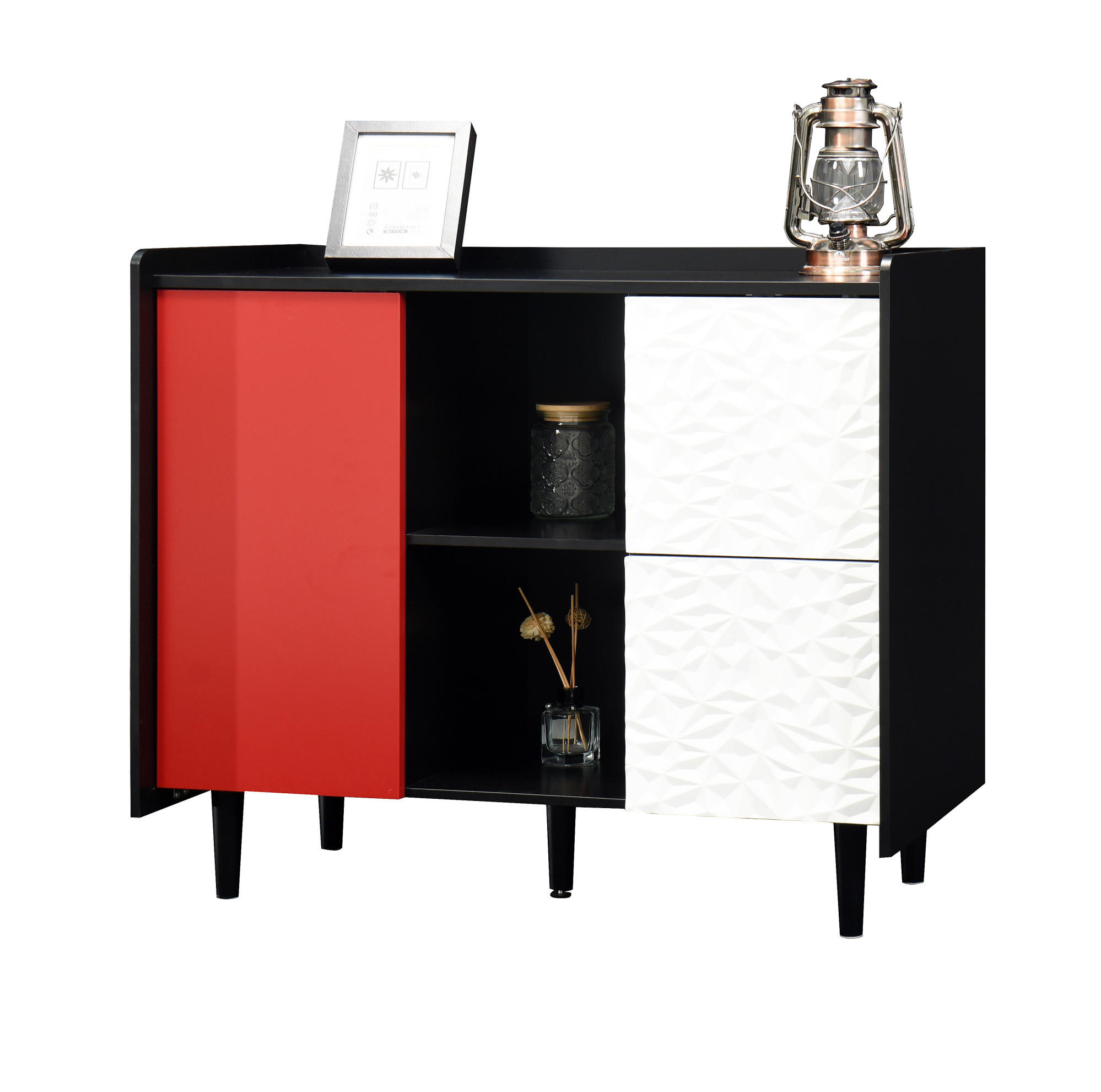 SIDEBOARD 90/40/80 cm mit 2 Schubladen & offenen Fächern in Schwarz/Rot - Rot, Holzwerkstoff (90/80/40cm) - BEAOK