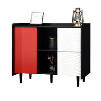 SIDEBOARD 90/40/80 cm mit 2 Schubladen & offenen Fächern in Schwarz/Rot - Rot, Holzwerkstoff (90/80/40cm) - BEAOK