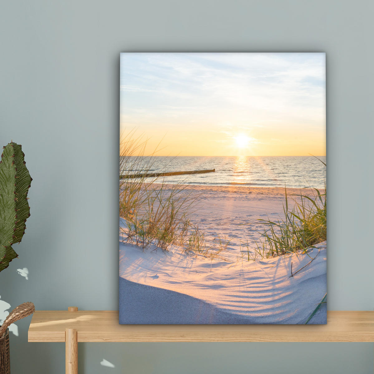 LEINWANDBILD Strand - Sonne - Düne - Gras - Sand - Horizont 30x40 cm - Hellblau, Textil (30/40cm) - MuchoWow