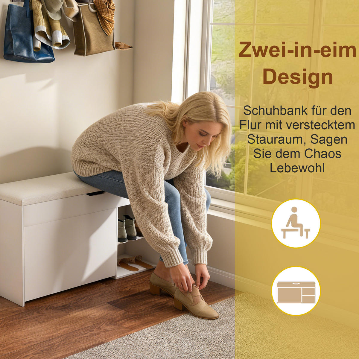 SCHUHBANK weiß & pu-leder, mit staufach & gepolsterter sitzfläche - Weiß, Holzwerkstoff (100/52/30cm) - Urban Meuble