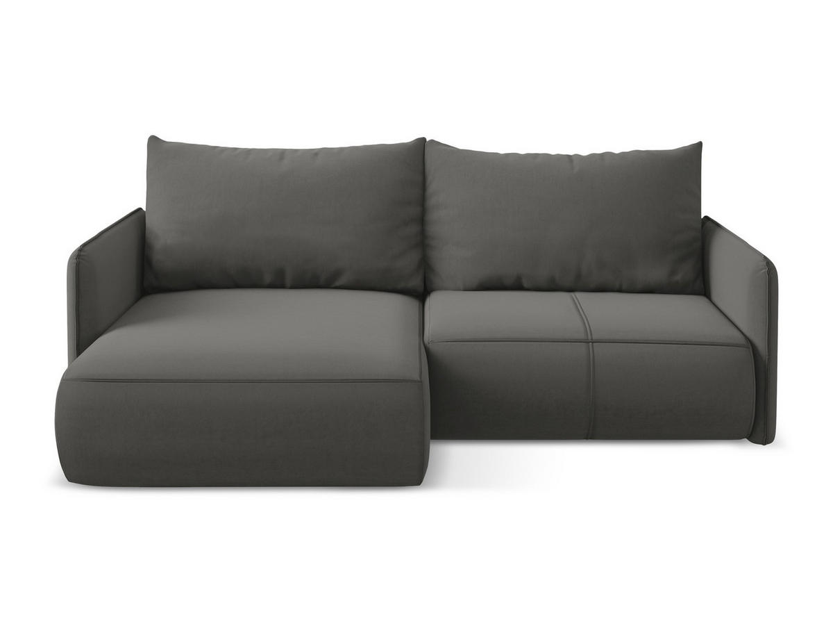 ECKSOFA mit Schlaffunktion Samt Stoff Grau - Dunkelgrau/Schwarz, Kunststoff/Textil (148/207cm) - Makamii