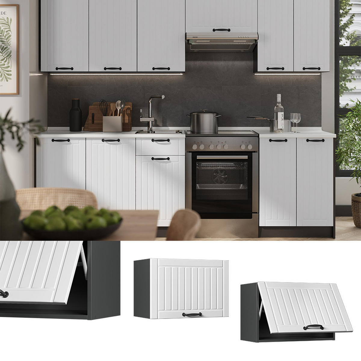 HÄNGESCHRANK Fame-Line, Weiß Landhaus/Anthrazit, 60 cm - Anthrazit/Weiß, Holzwerkstoff (60/40/34.1cm) - Vicco