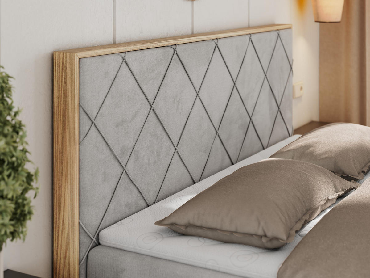 BOXBETT CAICOS 180/200 - Hellgrau Velvet - H4 - Hellgrau, Holz/Textil (180/200cm) - MKS
