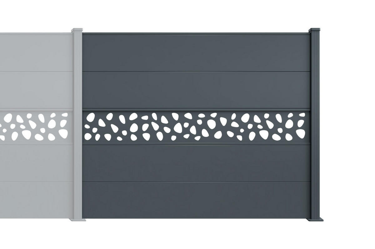 ALUMINIUM-ZAUNVERLÄNGERUNGSSET 2m H.150cm Anthrazitgrau – ALPIS SUNNY Kieselsteinmuster - Grau, Metall (193/150cm) - Cazeboo