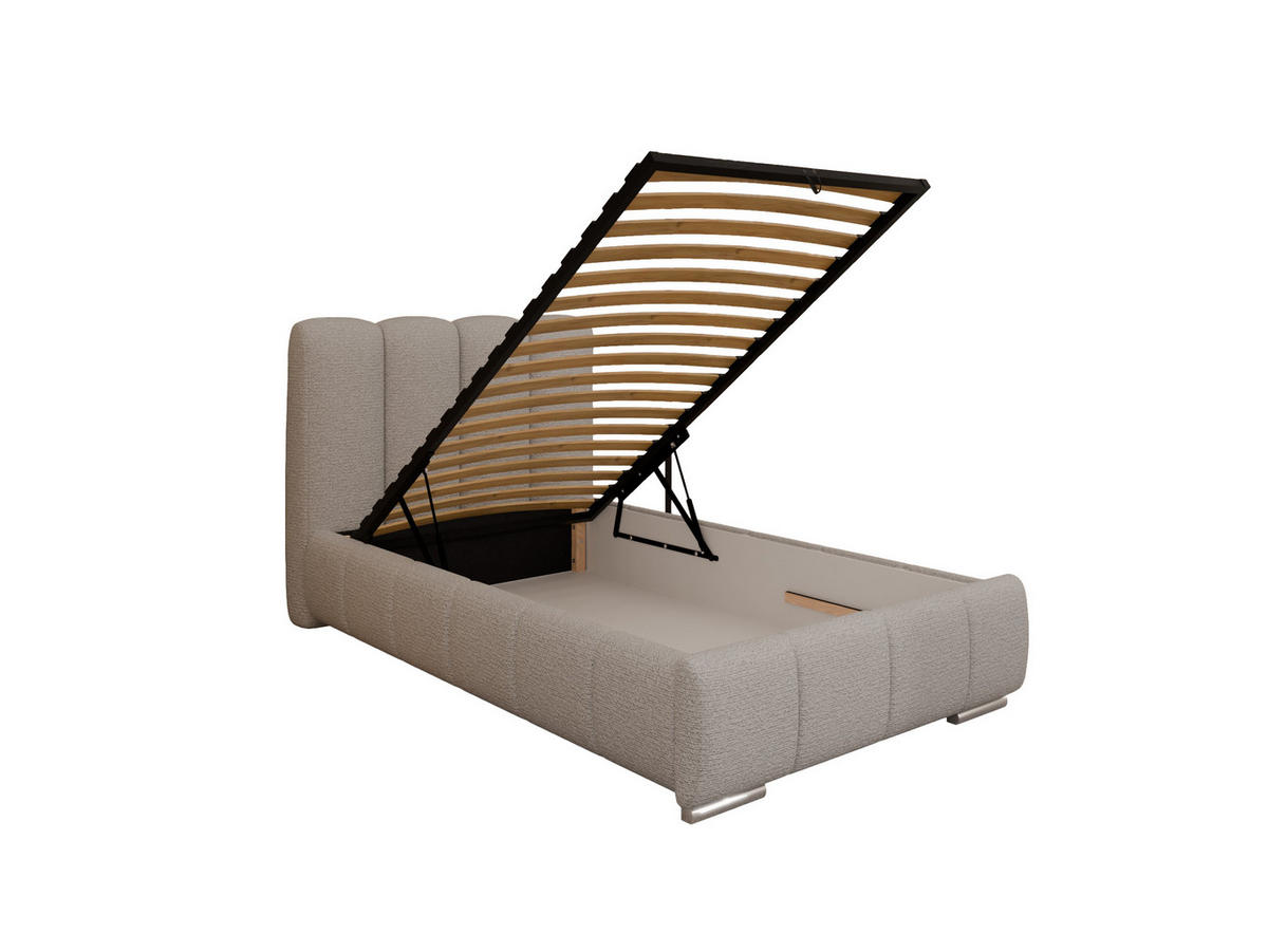 POLSTERBETT ZAIRA 100 x 200 cm mit Bettkasten und Lattenrost, 7-Zonen-Taschenfederkernmatratze CIRA (24 cm) – Dunkelbeige - Beige, Holz (100/200cm) - Panda Möbel