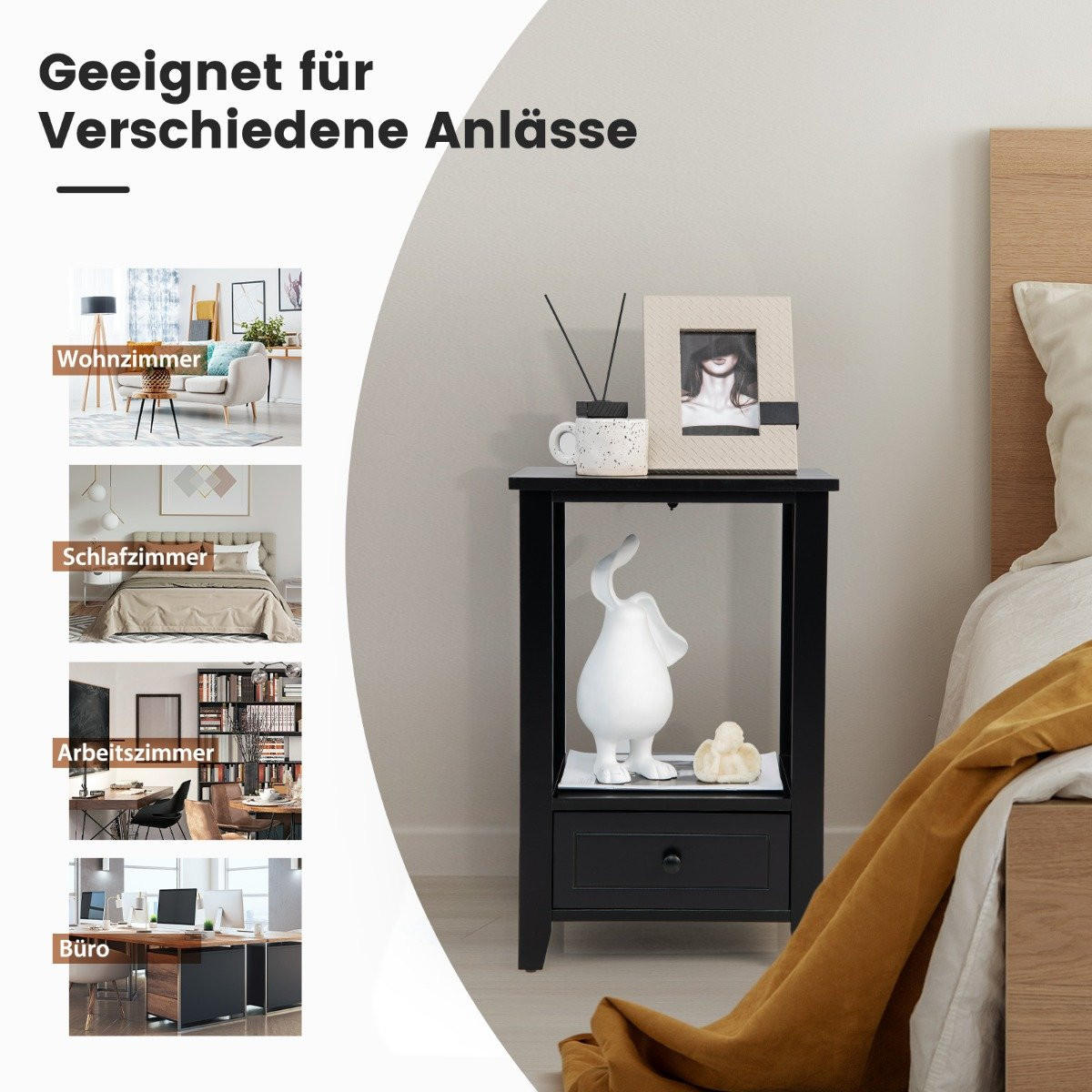 NACHTTISCH Schwarz Holzwerkstoff 40/30/61.5 cm - Schwarz, Holzwerkstoff (40/61.5/30cm) - Gemütlich Home