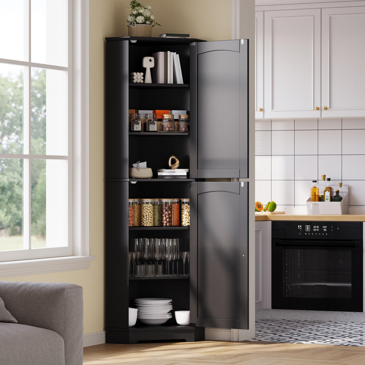 MEHRZWECKSCHRANK DE-38717 42/42/166 cm 2 Türen und verstellbare Böden Schwarz - Schwarz, Holzwerkstoff (42/166/42cm) - ComfortXL