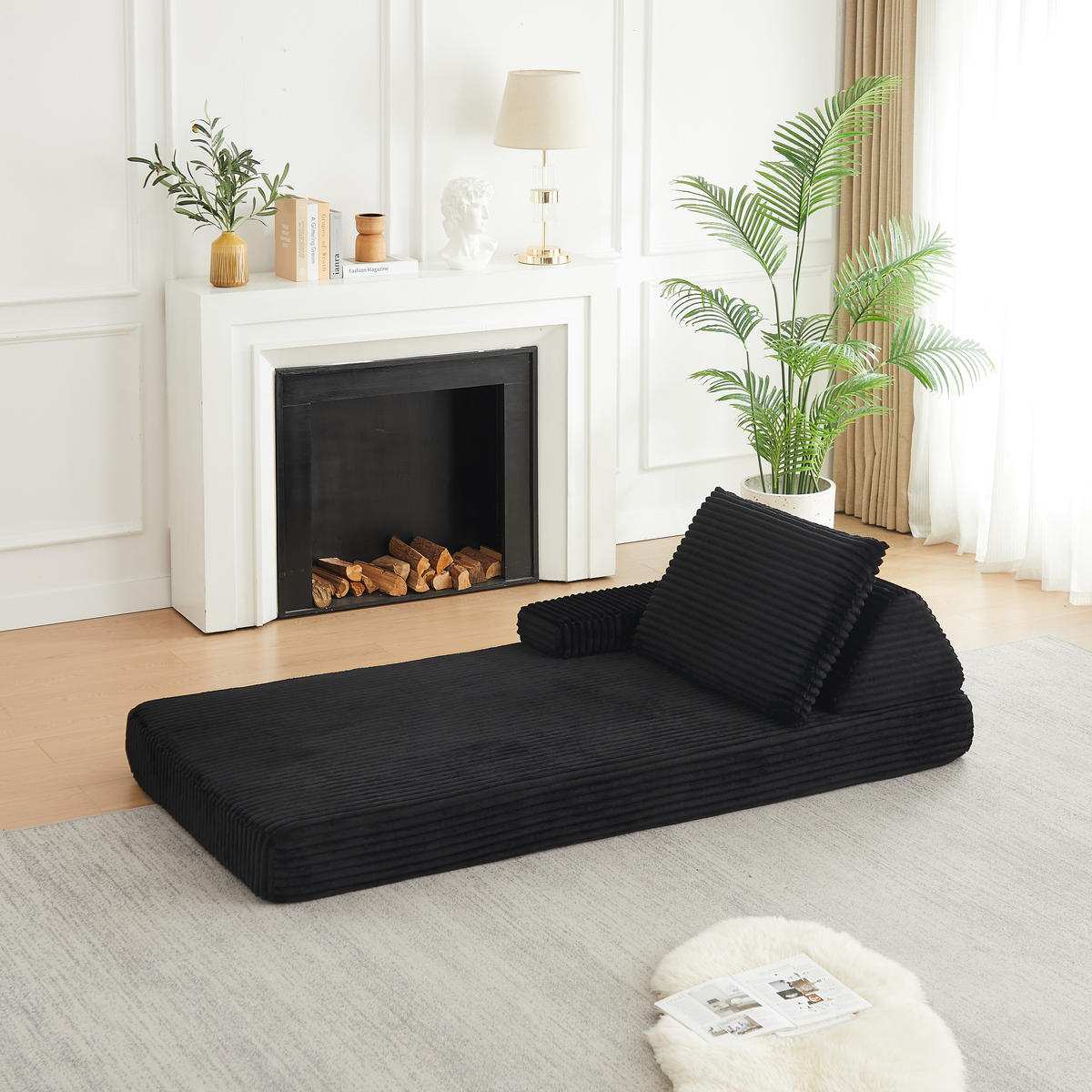 RÉCAMIERE 211 cm frei kombinierbar mit dreieckigen Rückenlehnen, DE-42722, Schwarz - Schwarz, Textil (211.5/48/106.5cm) - ComfortXL