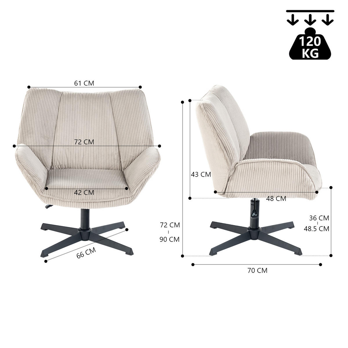 DREHSTUHL in Taupe - Taupe, Textil (70/90/72cm) - Meubles Cosy