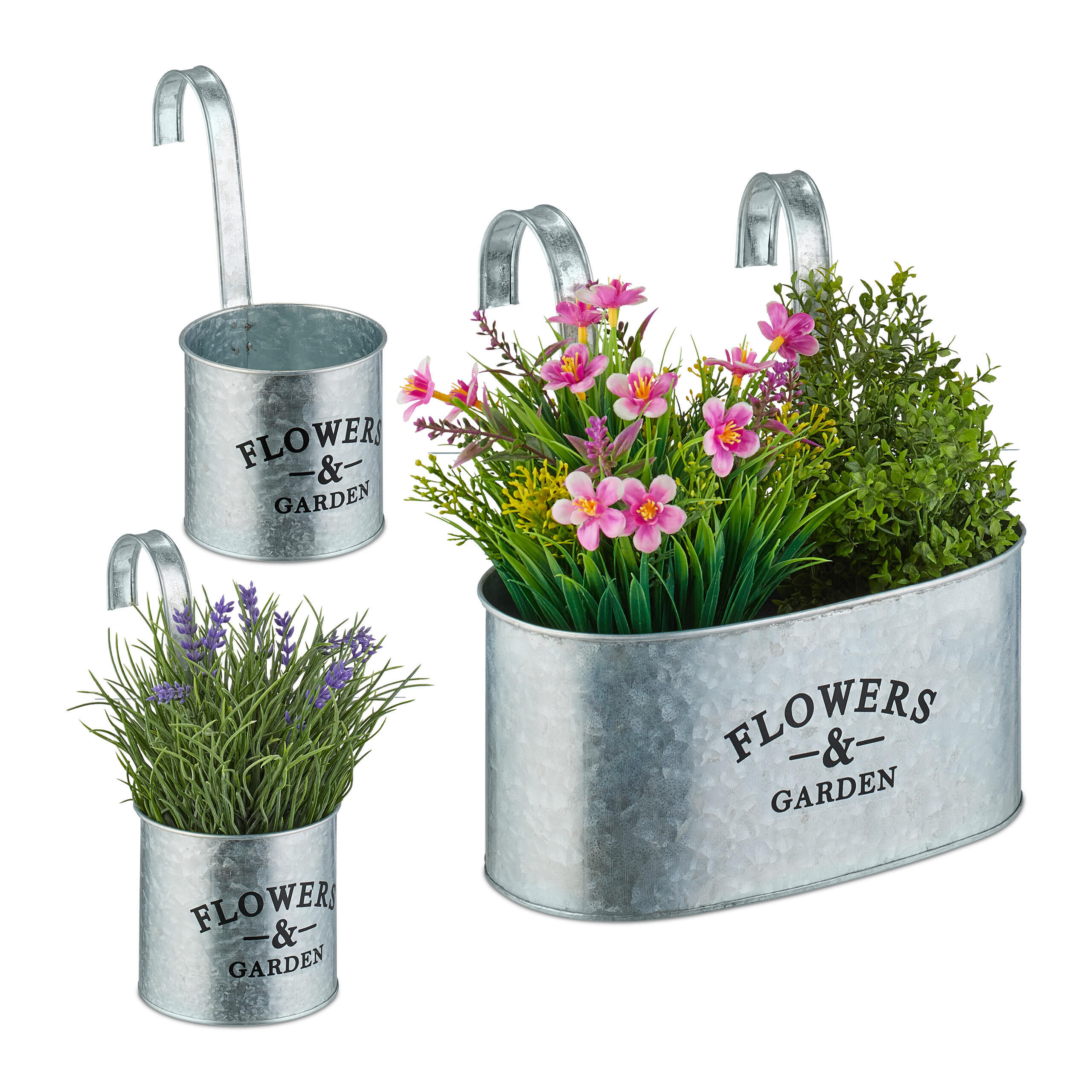 3XHÄNGETOPF - Silberfarben, Metall (25cm) - Relaxdays